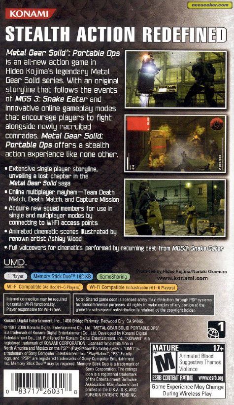 Metal Gear Solid Portable Ops - Sony PlayStation Portable (PSP) (Konami - 1) video game collectible [Barcode 022921062455] - Main Image 2