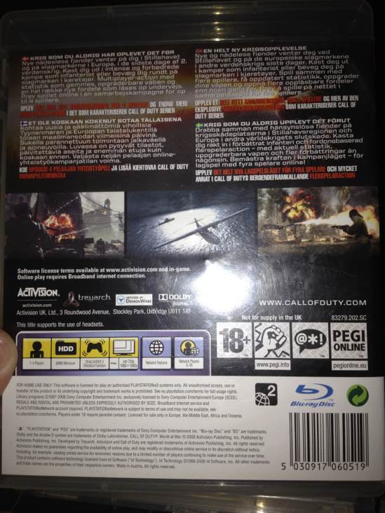 Call of Duty: World at War - Sony PlayStation 3 (PS3) (Activision - 1-4) video game collectible [Barcode 5030917060519] - Main Image 2