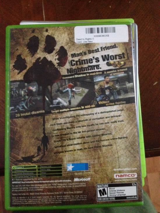 Dead to Rights II - Microsoft Xbox (Namco - 1) video game collectible [Barcode 722614800066] - Main Image 2