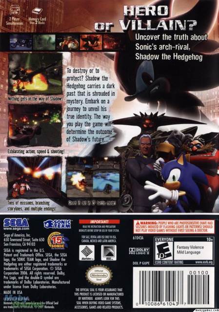 Shadow The Hedgehog - Nintendo GameCube (Sega - 1) video game collectible [Barcode 010066810437] - Main Image 2