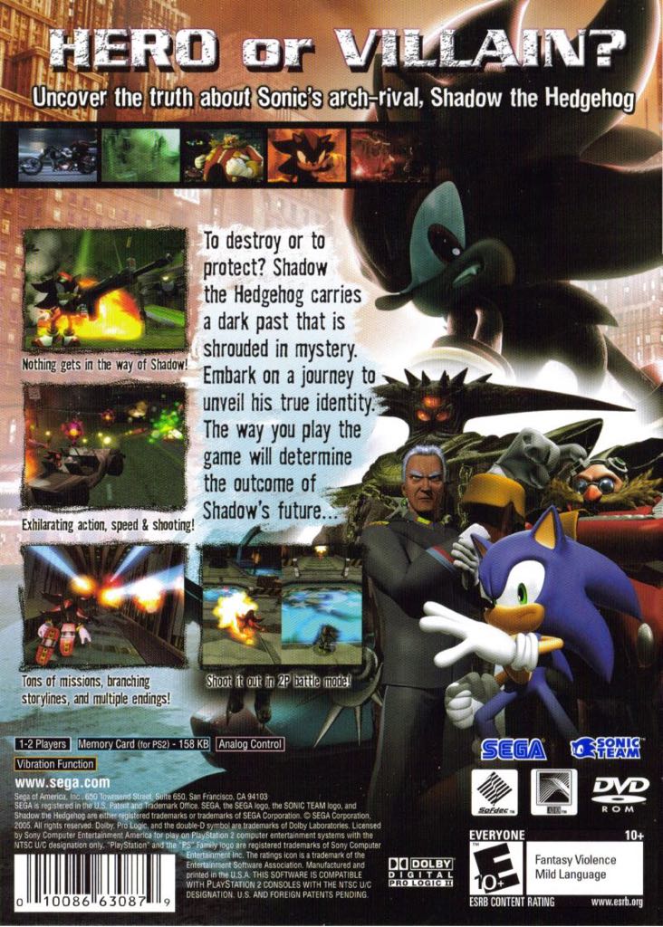 Shadow The Hedgehog - Sony PlayStation 2 (PS2) (Sega - 1-2) video game collectible [Barcode 5060004765744] - Main Image 2