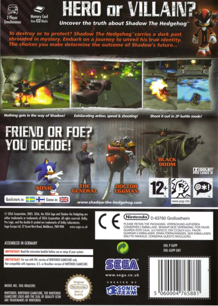 Shadow The Hedgehog - Nintendo GameCube (Sega - 1-2) video game collectible [Barcode 5060004765904] - Main Image 2