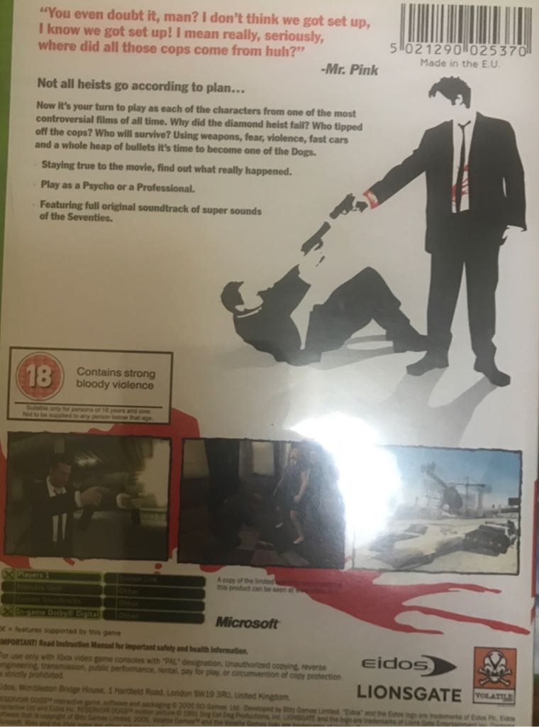 Reservoir Dogs - Microsoft Xbox (Lionsgate - 1) video game collectible [Barcode 5021290025370] - Main Image 2