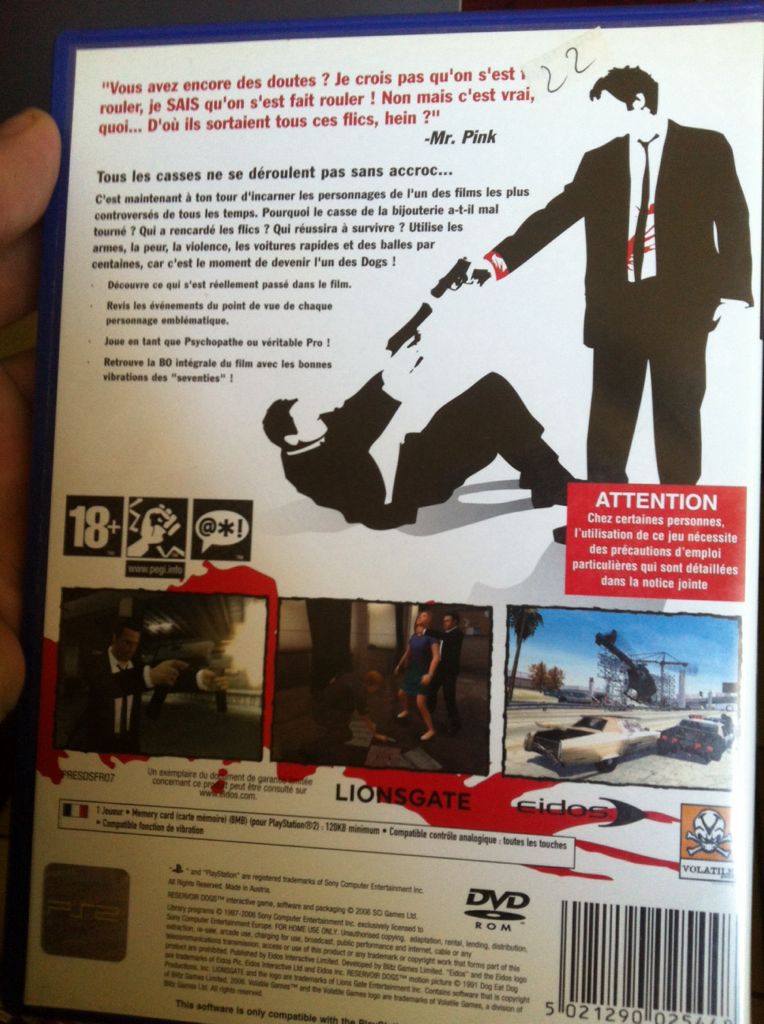 Reservoir Dogs - Sony PlayStation 2 (PS2) video game collectible [Barcode 5021290025448] - Main Image 2