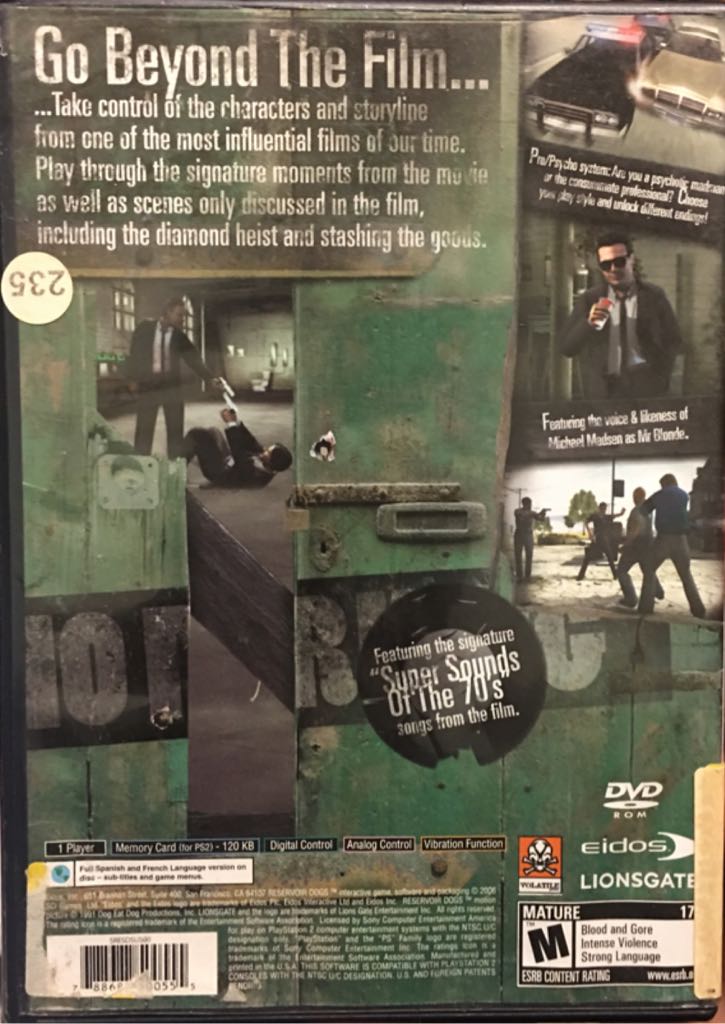 Reservoir Dogs - Sony PlayStation 2 (PS2) (Eidos - 1) video game collectible [Barcode 788687500555] - Main Image 2