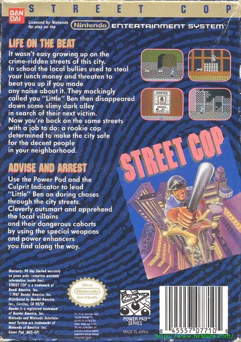 Street Cop - Nintendo Entertainment System (NES) (Bandai - 1) video game collectible [Barcode 045557077105] - Main Image 2