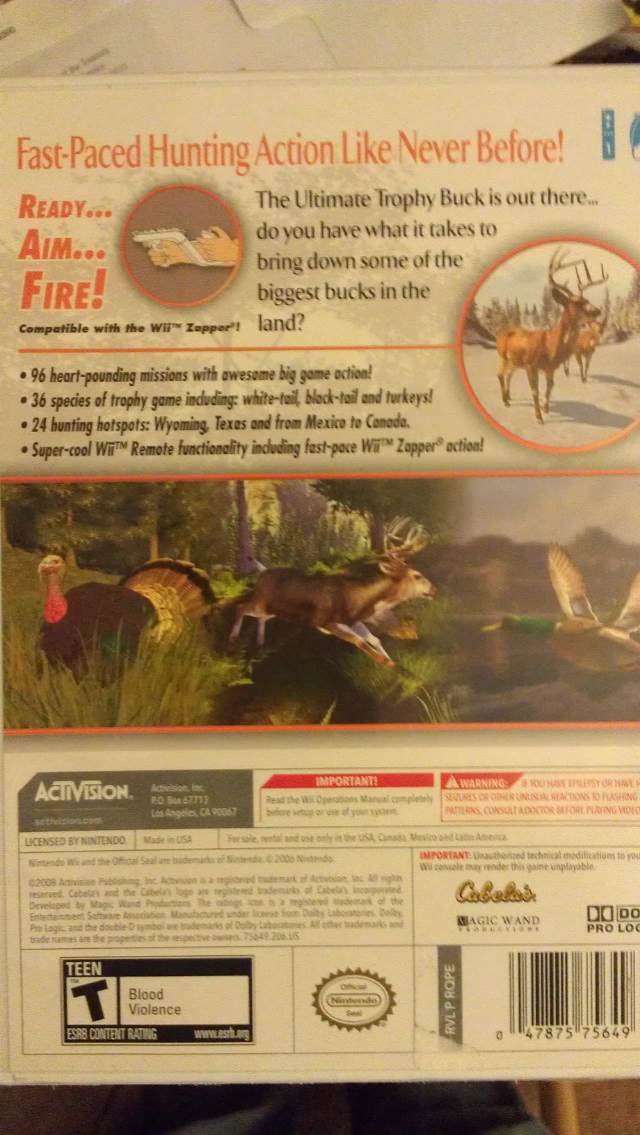 Cabelas Trophy Bucks - Nintendo Wii (Cabela’s - 1) video game collectible [Barcode 047875756496] - Main Image 2