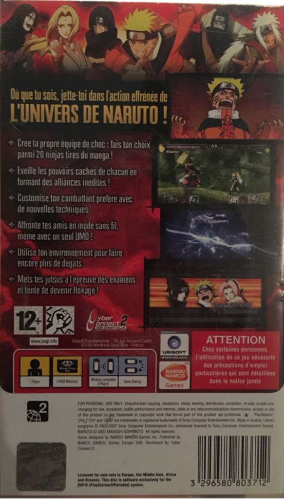 Naruto Ultimate Ninja Heroes - Sony PlayStation Portable (PSP) (Namco Bandai Games - 1-2) video game collectible [Barcode 3296580803712] - Main Image 2
