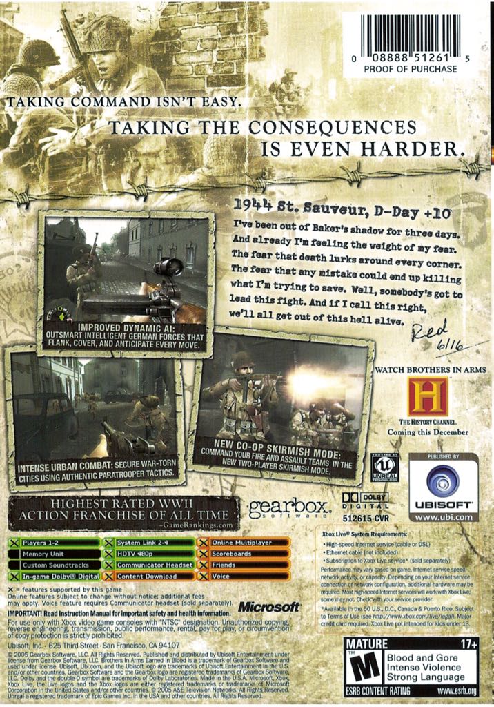 Brothers In Arms: Earned In Blood - Microsoft Xbox (Ubisoft Entertainment SA - 1) video game collectible [Barcode 3307210200525] - Main Image 2