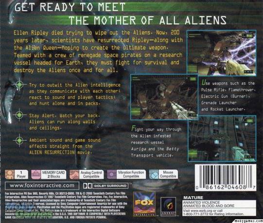 Alien Resurrection - Sony PlayStation (Fox Interactive - 1) video game collectible [Barcode 086162046087] - Main Image 2