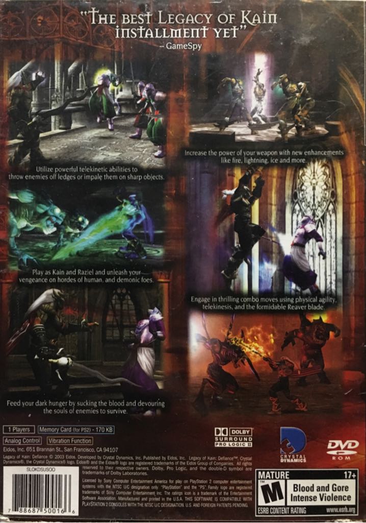 Legacy Of Kain Defiance - Sony PlayStation 2 (PS2) (Eidos Interactive/WB Games - 1) video game collectible [Barcode 81426812] - Main Image 2