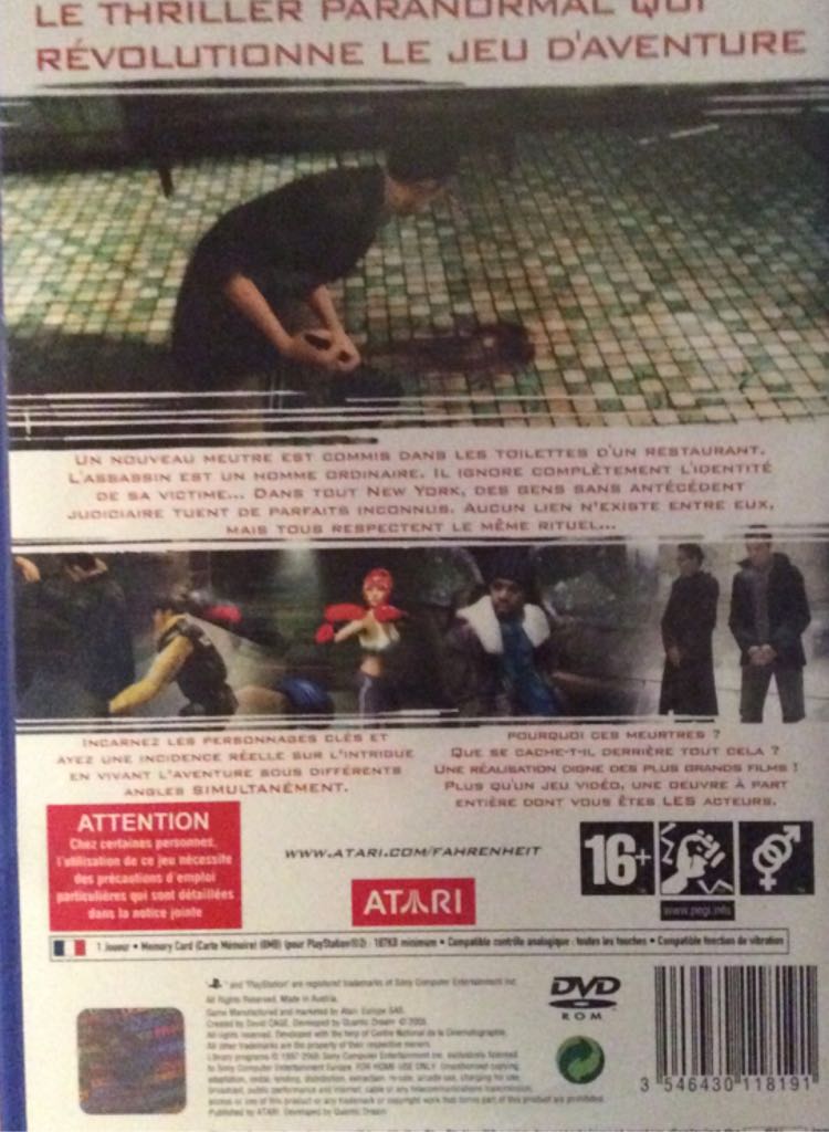 Fahrenheit - Sony PlayStation 2 (PS2) (Atari - 1) video game collectible [Barcode 3546430118191] - Main Image 2