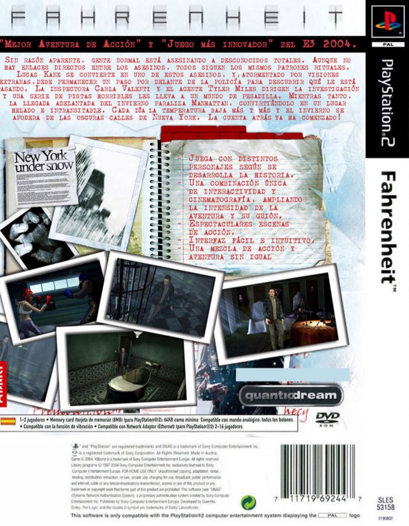 Fahrenheit - Sony PlayStation 2 (PS2) (Atari - 1) video game collectible [Barcode 3546430118207] - Main Image 2