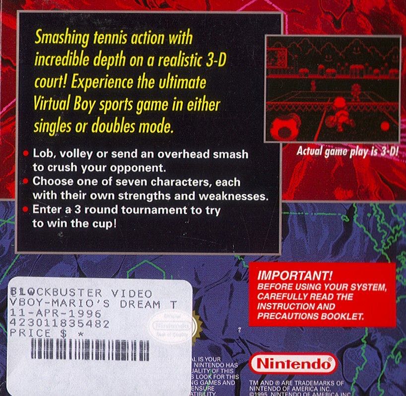 Mario Tennis - Nintendo Virtual Boy (1) video game collectible - Main Image 2