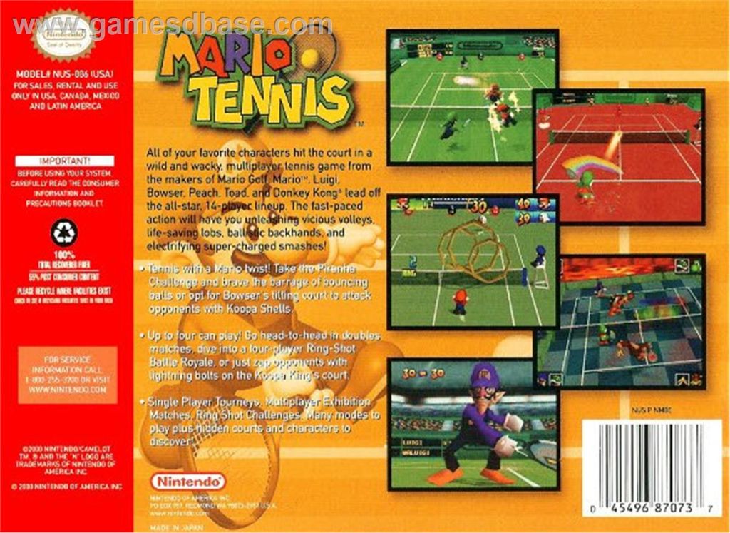 Mario Tennis - Nintendo 64 (N64) (Nintendo) video game collectible - Main Image 2