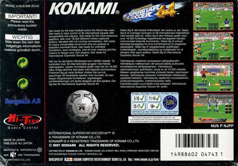 International Superstar Soccer ’98 - Nintendo 64 (N64) (Konami - 1-4) video game collectible [Barcode 083717180067] - Main Image 2