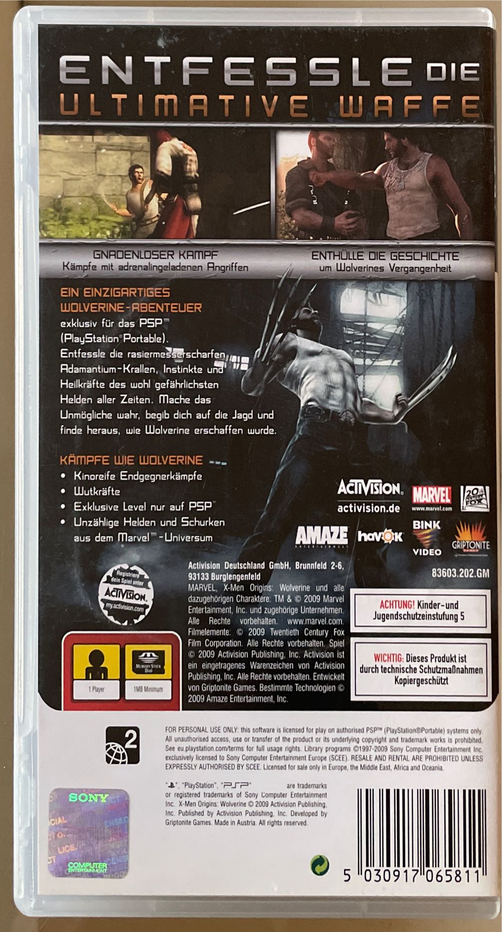 X-Men Origins Wolverine - Sony PlayStation Portable (PSP) (Activision) video game collectible [Barcode 5030917065811] - Main Image 2