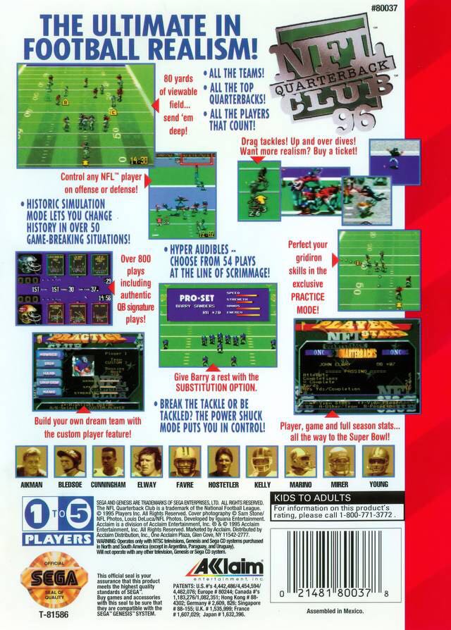 NFL Quarterback Club 96 - Sega Genesis (Mega Drive) (Akklaim Entertainment - 2) video game collectible - Main Image 2