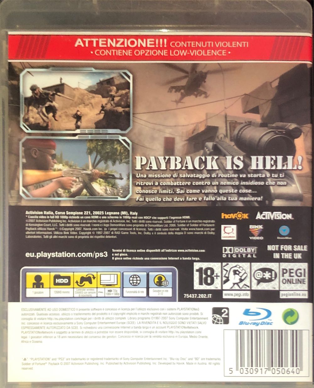 Soldier Of Fortune Payback - Sony PlayStation 3 (PS3) (Activision - 1) video game collectible [Barcode 5030917050640] - Main Image 2