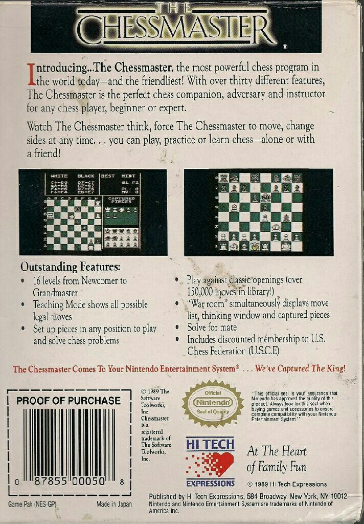 Chessmaster - Nintendo Entertainment System (NES) (Ubisoft - 1-2) video game collectible [Barcode 045496430092] - Main Image 2
