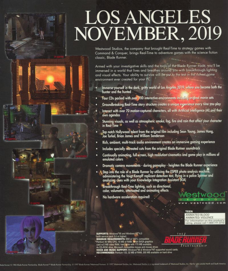 Blade Runner - Microsoft Windows (Virgin Interactive - 1) video game collectible - Main Image 2