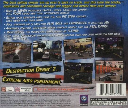 Destruction Derby 2 - Sony PlayStation (Psygnosis - 1) video game collectible [Barcode 711719435020] - Main Image 2