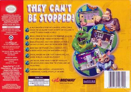 Rampage World Tour - Nintendo 64 (N64) (Midway Games - 3) video game collectible [Barcode 031719197101] - Main Image 2