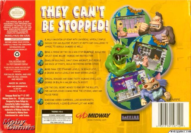 Rampage: World Tour - Nintendo 64 (N64) (Midway) video game collectible [Barcode 5029988003808] - Main Image 2