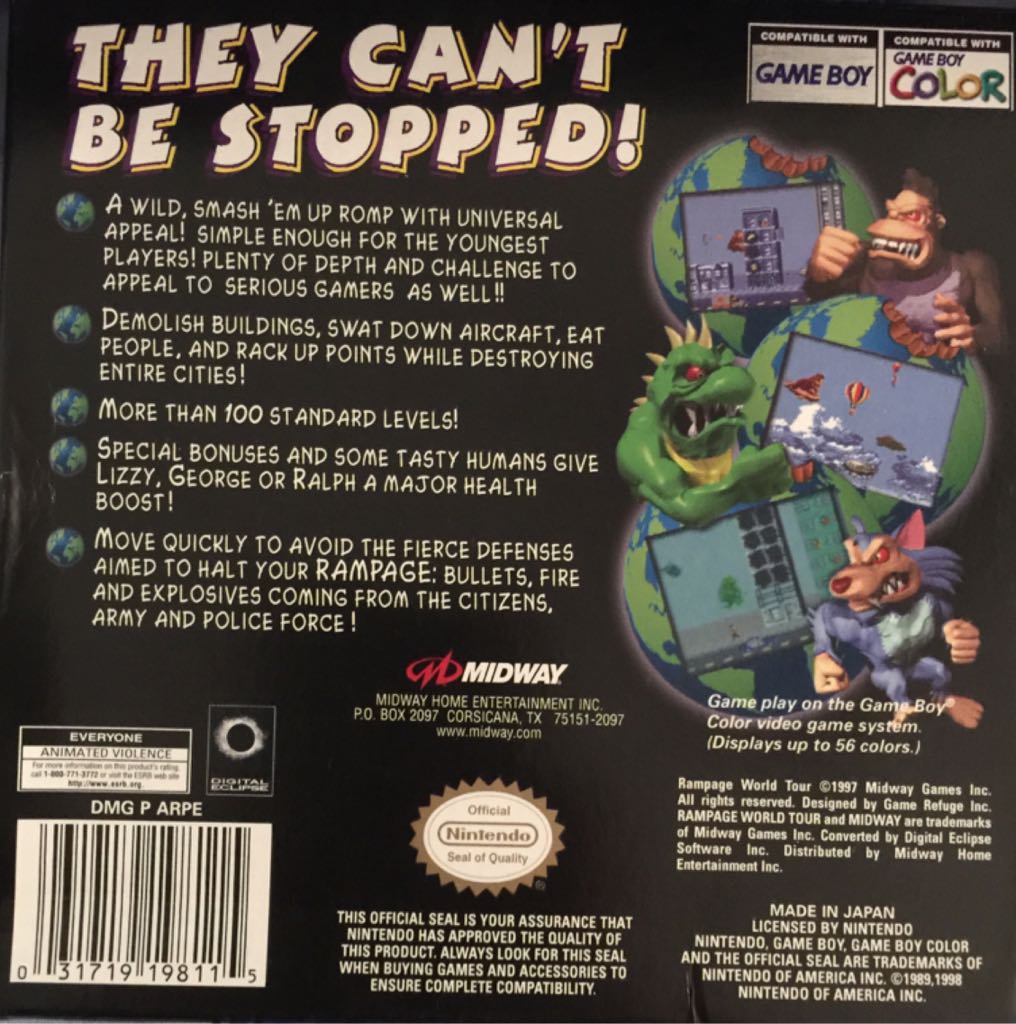 Rampage World Tour - Nintendo Game Boy Color (Midway - 1) video game collectible - Main Image 2