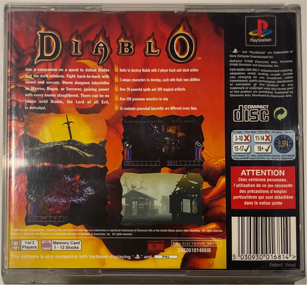 Diablo - Sony PlayStation (Electronic Arts - 1-2) video game collectible [Barcode 5030930016814] - Main Image 2
