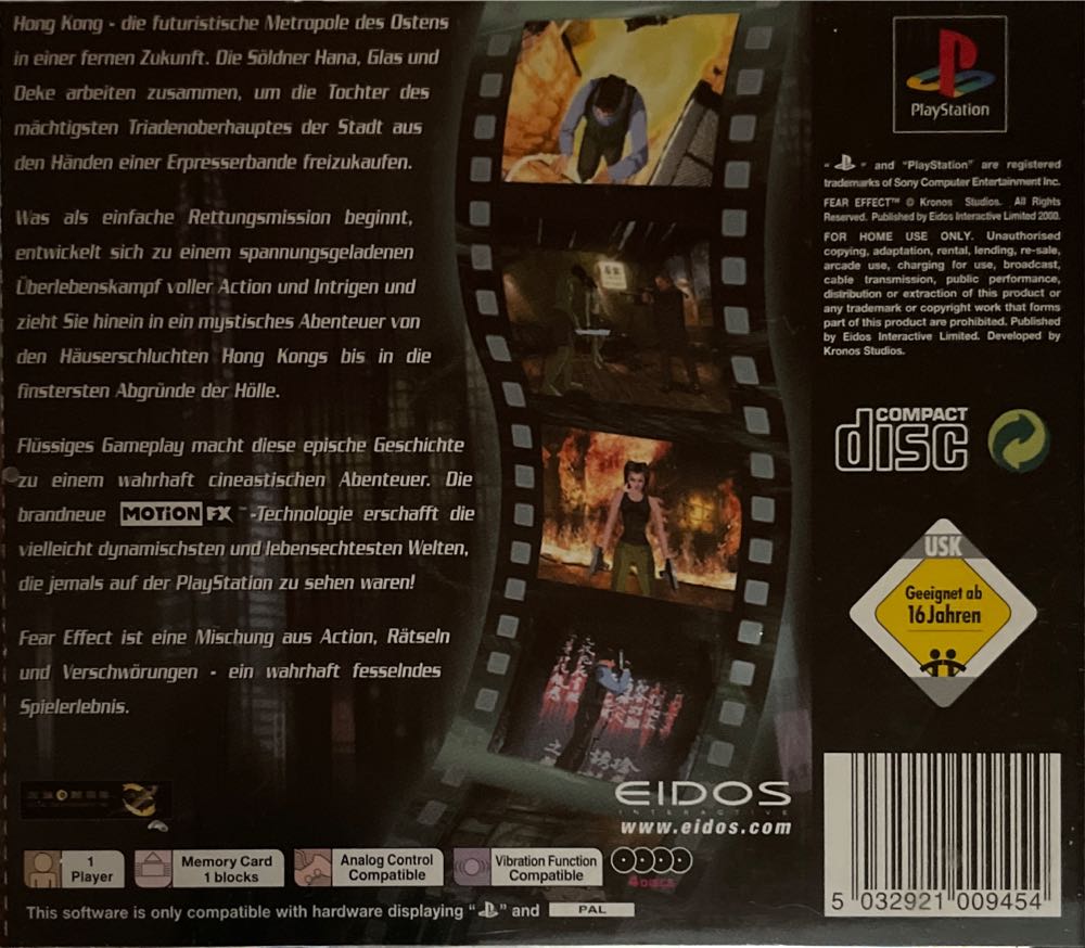 Fear Effect - Sony PlayStation (Eidos Interactive - 1) video game collectible [Barcode 5032921009454] - Main Image 2