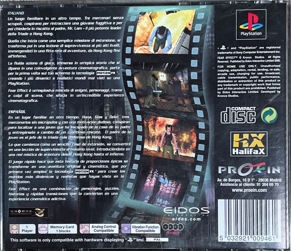 Fear Effect - Sony PlayStation (Eidos Interactive - 1) video game collectible [Barcode 5032921009461] - Main Image 2