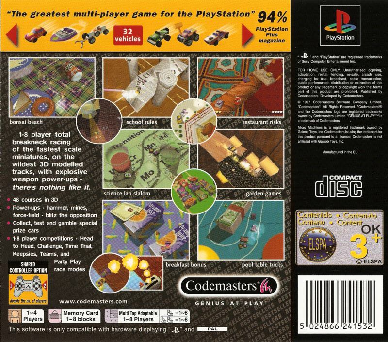 Micro Machines V3 - Sony PlayStation (Codemaster Software Company Limited - 1-4) video game collectible [Barcode 5024866240207] - Main Image 2