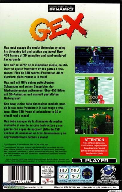 Gex $ - Sega Saturn (Eidos - 1) video game collectible [Barcode 768964043821] - Main Image 2