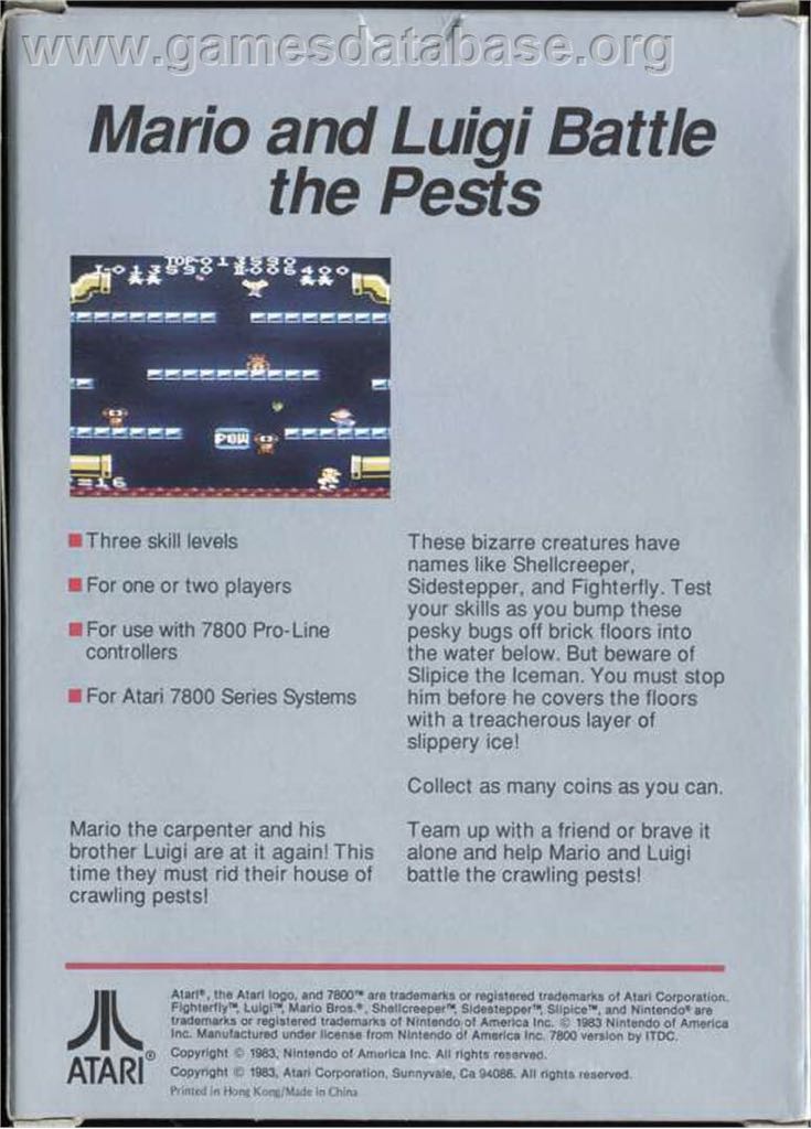 Mario Bros. - Atari 7800 video game collectible - Main Image 2