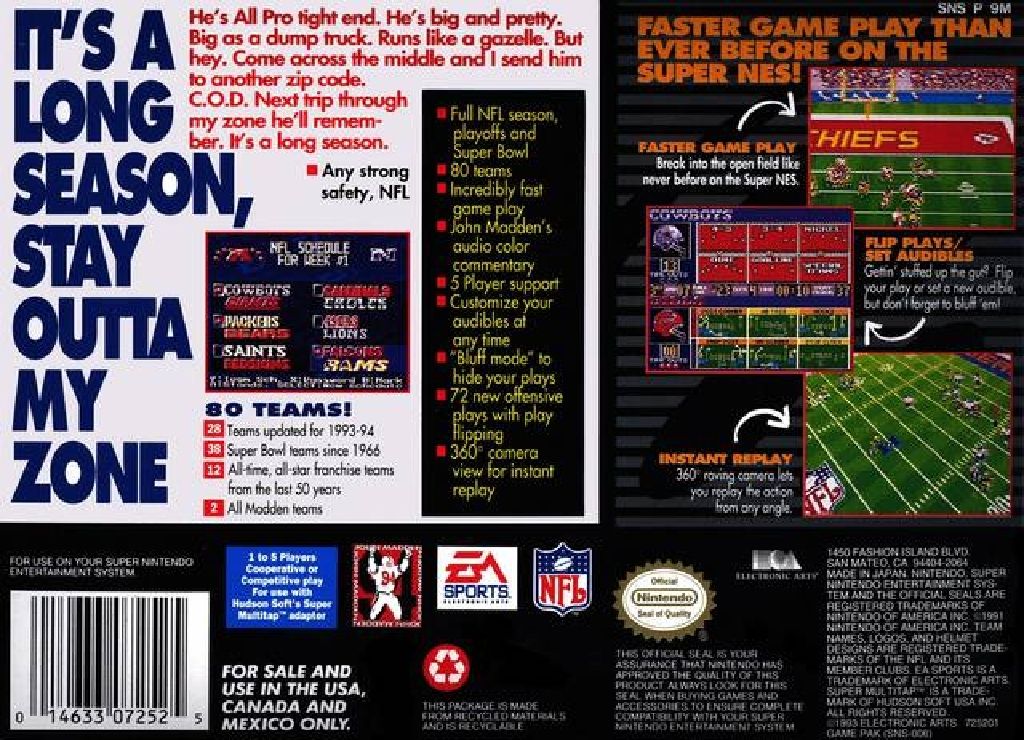 John Madden Football - Nintendo Super Nintendo Entertainment System (SNES) video game collectible - Main Image 2