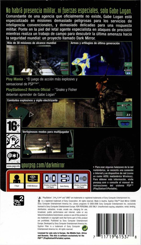 Syphon Filter: Dark Mirror - PSP - Sony PlayStation Portable (PSP) (Sony Computer Entertainment - 1) video game collectible [Barcode 711719615378] - Main Image 2