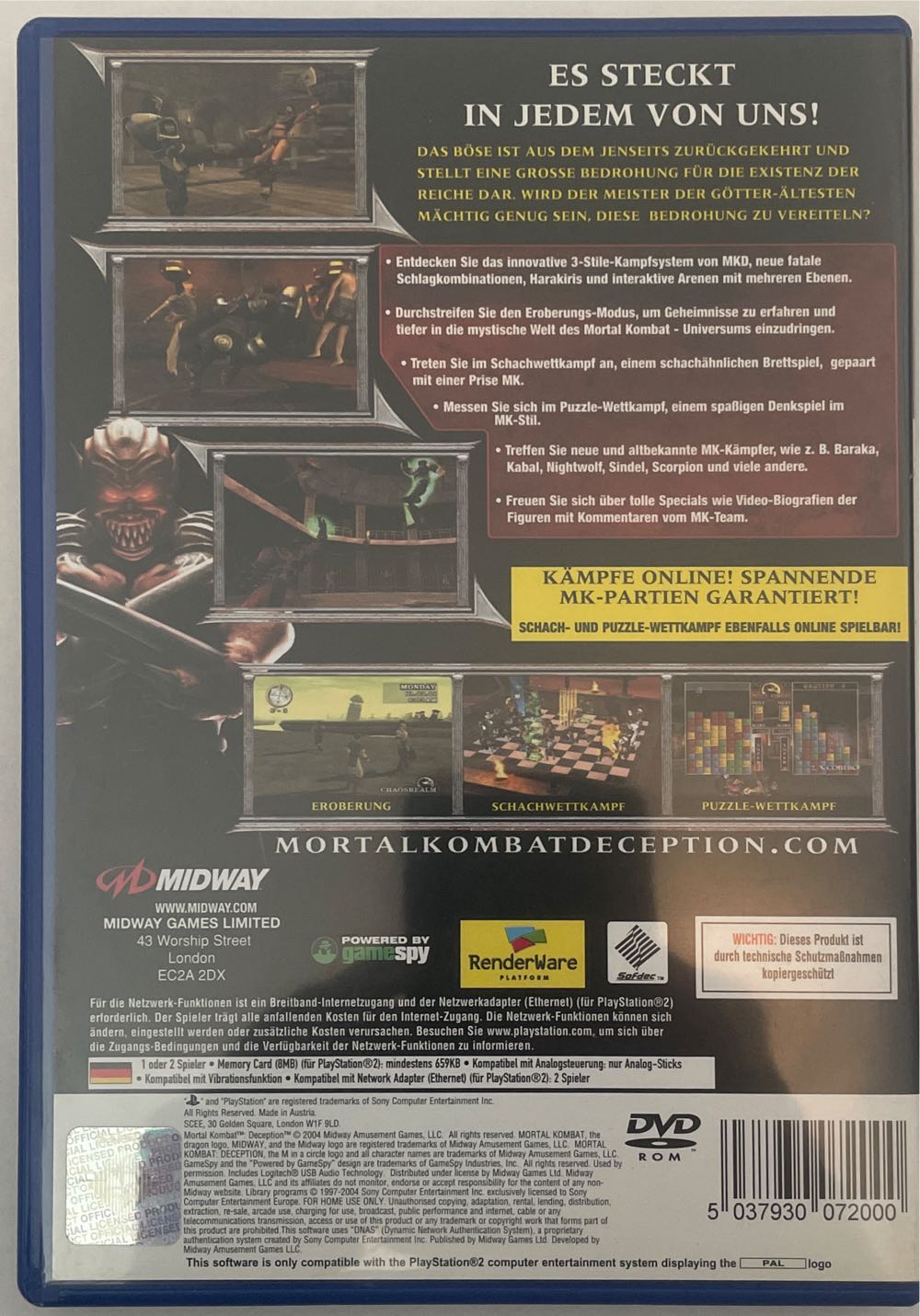 Mortal Kombat Deception - Sony PlayStation 2 (PS2) (Midway/Cartoon Network Games/Warner Bros. Games - 2) video game collectible [Barcode 5037930072000] - Main Image 2