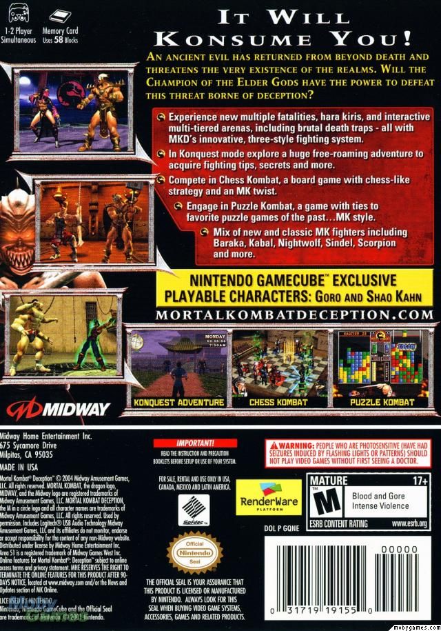 Mortal Kombat 6 - Deception - Microsoft Xbox (Midway Games - 1-2) video game collectible [Barcode 5037930081170] - Main Image 2