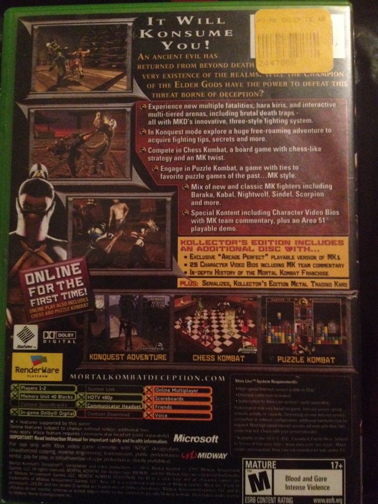 Mortal Kombat Deception - Microsoft Xbox Live video game collectible - Main Image 2