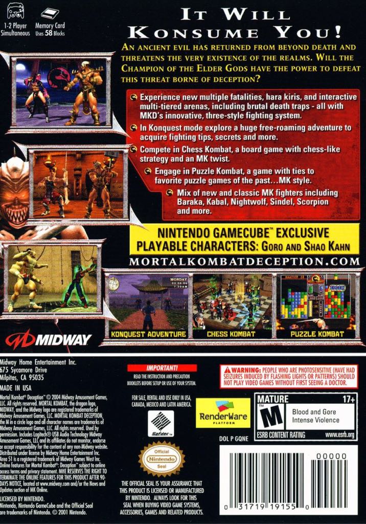 Mortal Kombat Deception - Nintendo GameCube video game collectible - Main Image 2