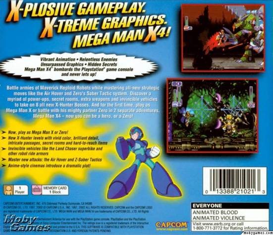 Mega Man X4 - Sony PlayStation (Virgin Interactive - 1) video game collectible [Barcode 013388210213] - Main Image 2