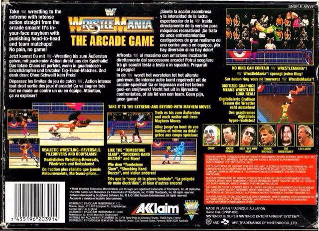 WWF Wrestlemania: The Arcade Game - Nintendo Super Nintendo Entertainment System (SNES) (Acclaim Enternainment - 1-2) video game collectible [Barcode 3455196203914] - Main Image 2