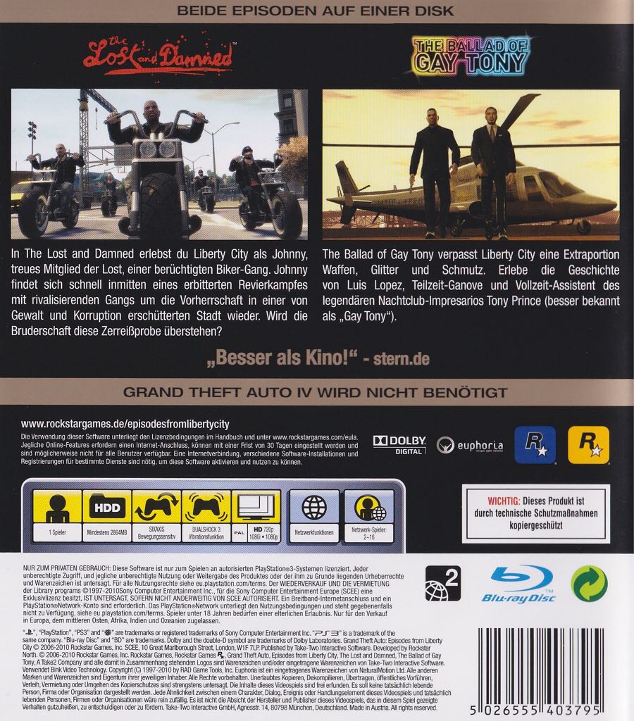 Grand Theft Auto IV: Episodes From Liberty City - Sony PlayStation 3 (PS3) (Rockstar Games - 1) video game collectible [Barcode 5026555403795] - Main Image 2