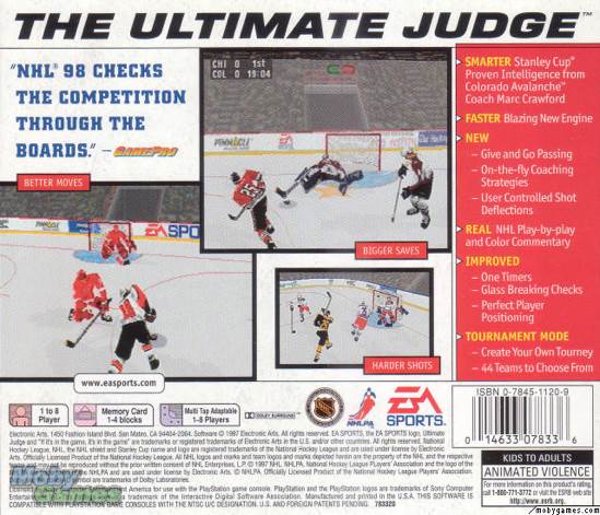 NHL 98 - Sony PlayStation (Electronic Arts/EA Games - Multiplayer: 1-8) video game collectible [Barcode 014633078336] - Main Image 2