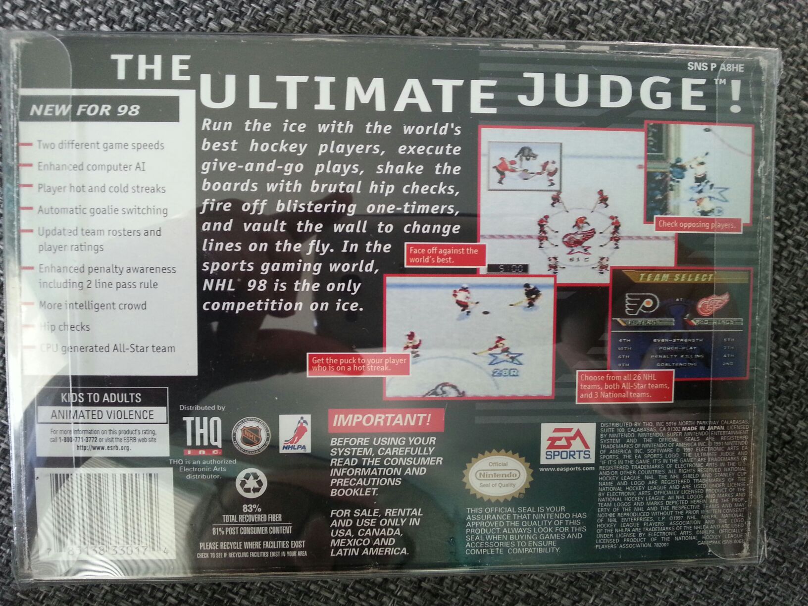 NHL 98 - Nintendo Super Nintendo Entertainment System (SNES) video game collectible [Barcode 785138330174] - Main Image 2