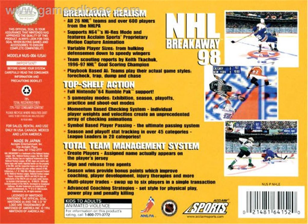 NHL 98 - Nintendo Super Nintendo Entertainment System (SNES) video game collectible - Main Image 2