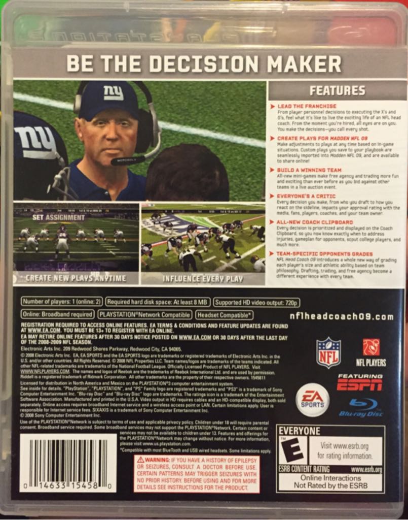 NFL Head Coach 09 - Sony PlayStation 3 (PS3) (Ea Sports - 1) video game collectible [Barcode 014633154580] - Main Image 2