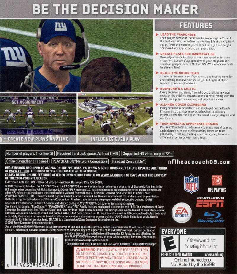 NFL Head Coach 09 - Sony PlayStation 3 (PS3) (Electronic Arts) video game collectible [Barcode 014633357387] - Main Image 2