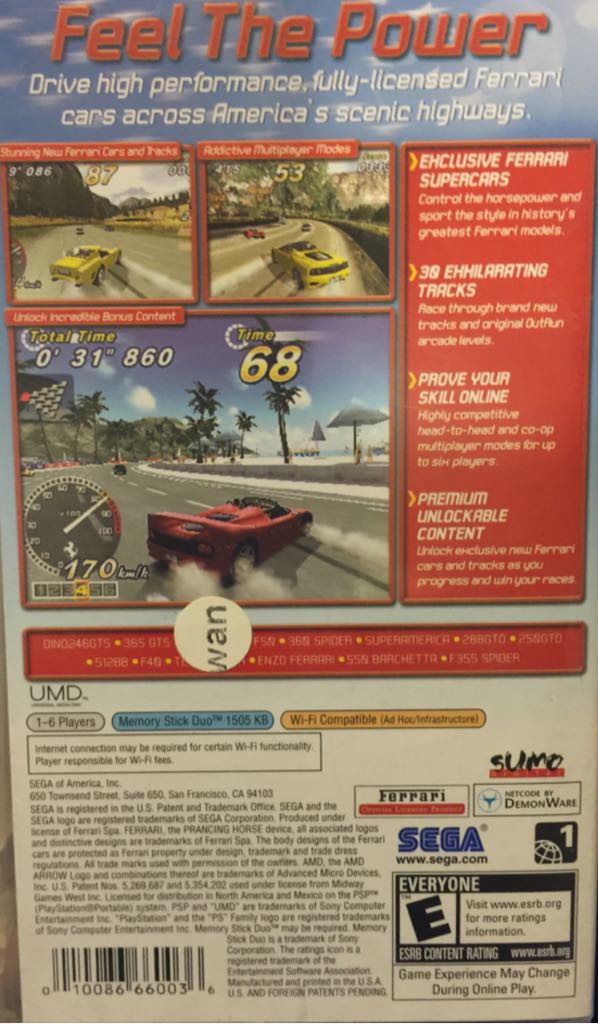 OutRun 2006: Coast 2 Coast - Sony PlayStation Portable (PSP) (Sega - 6) video game collectible [Barcode 010086660036] - Main Image 2